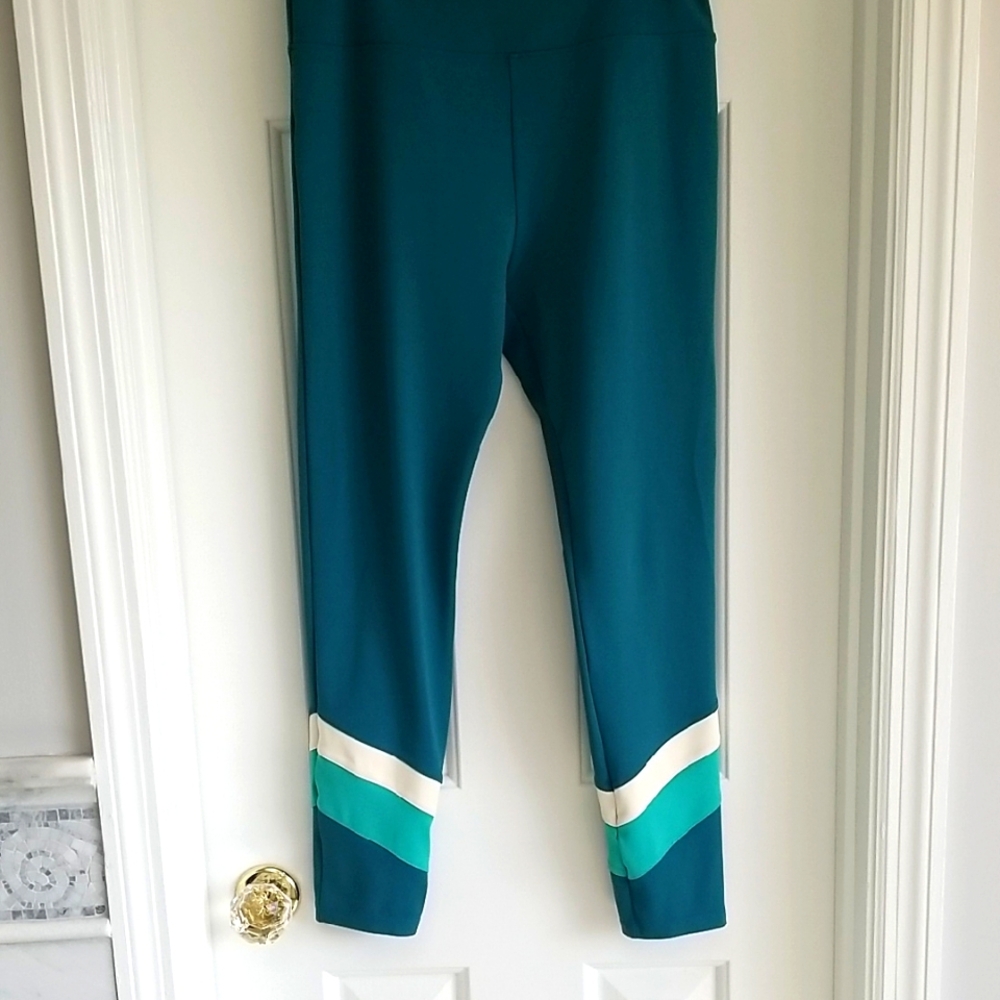 Loft Lou & Grey Teal And Cream Leggings Medium - image 1